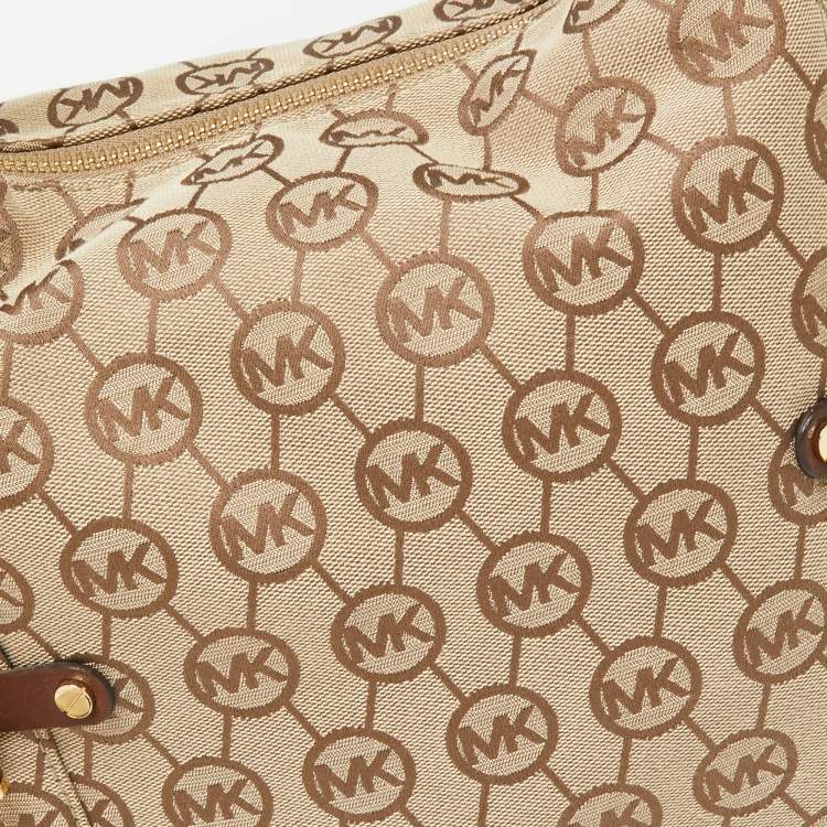Pre Owned MICHAEL Michael Kors Beige/Brown Signature Canvas And Leather Hobo