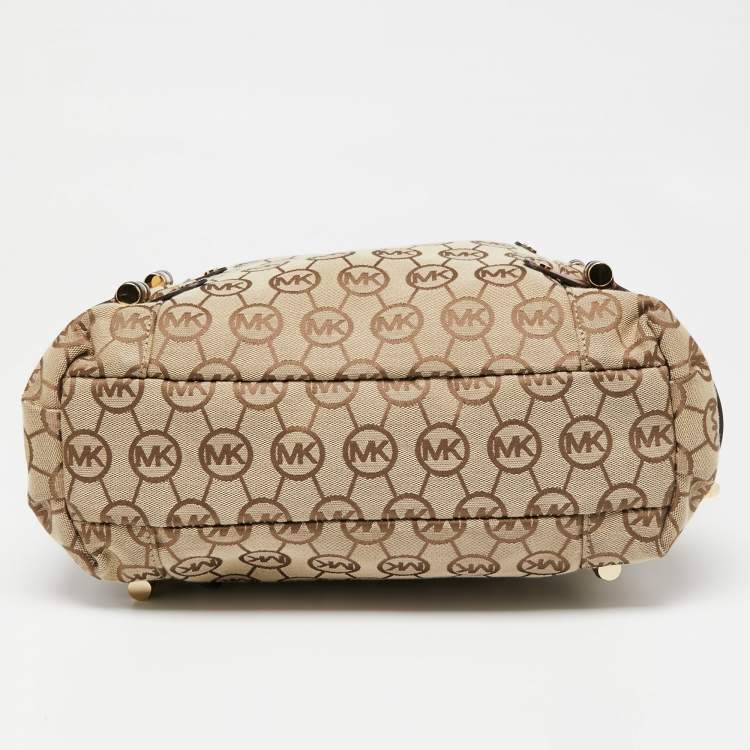 Pre Owned MICHAEL Michael Kors Beige/Brown Signature Canvas And Leather Hobo