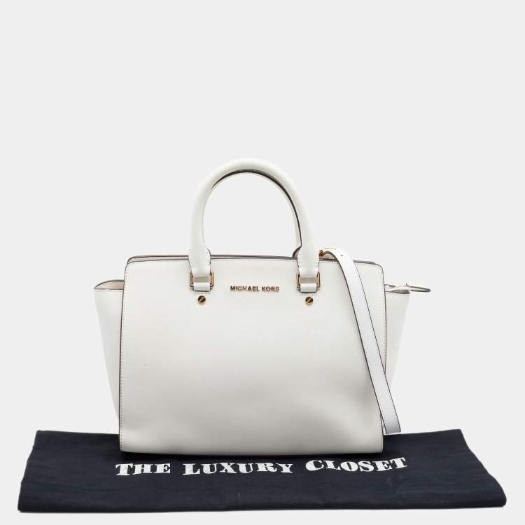 Pre Owned MICHAEL Michael Kors White Saffiano Leather Large Selma Satchel
