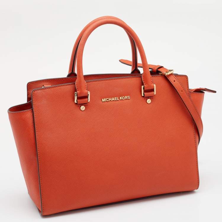 Pre Owned MICHAEL Michael Kors Orange Saffiano Leather Large Selma Satchel