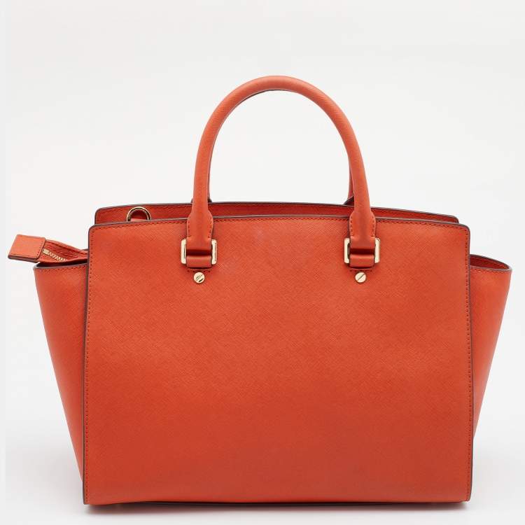 Pre Owned MICHAEL Michael Kors Orange Saffiano Leather Large Selma Satchel