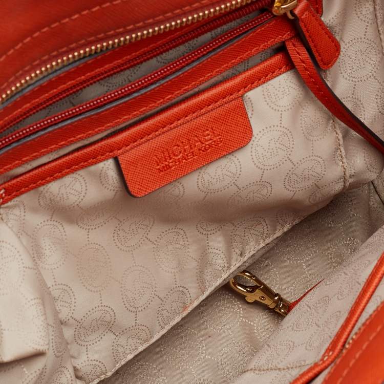 Pre Owned MICHAEL Michael Kors Orange Saffiano Leather Large Selma Satchel