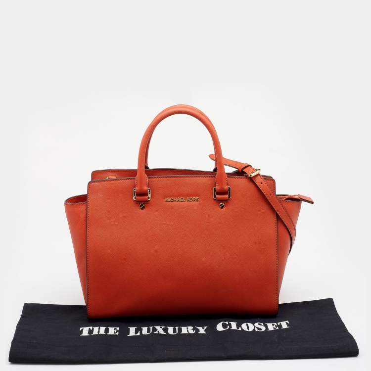 Pre Owned MICHAEL Michael Kors Orange Saffiano Leather Large Selma Satchel