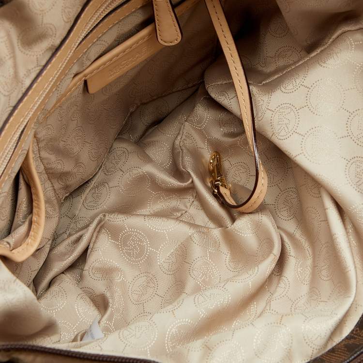 مملوكة مسبقًا MICHAEL Michael Kors Brown/Beige Signature Coated Canvas And Leather Jet Set Tote