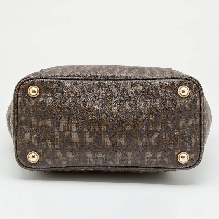 مملوكة مسبقًا MICHAEL Michael Kors Brown/Beige Signature Coated Canvas And Leather Jet Set Tote