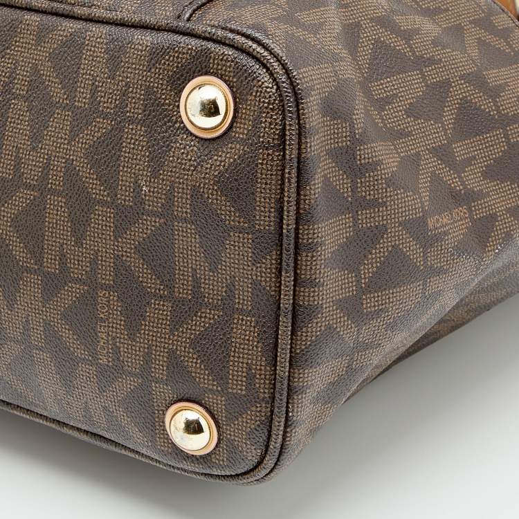 مملوكة مسبقًا MICHAEL Michael Kors Brown/Beige Signature Coated Canvas And Leather Jet Set Tote