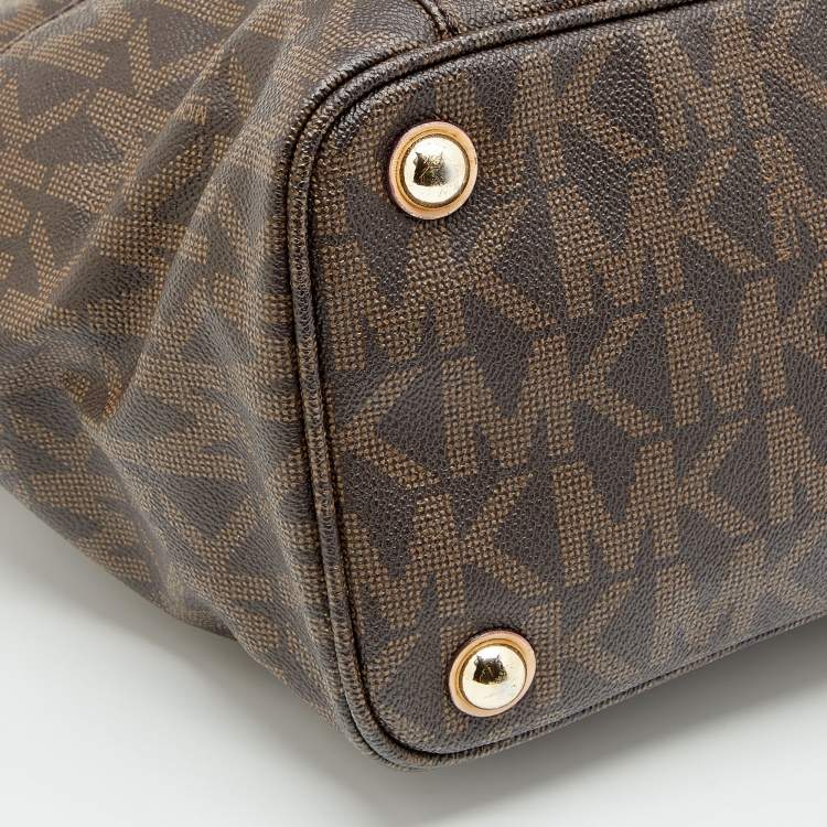 مملوكة مسبقًا MICHAEL Michael Kors Brown/Beige Signature Coated Canvas And Leather Jet Set Tote
