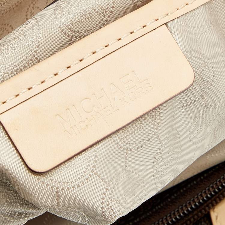 مملوكة مسبقًا MICHAEL Michael Kors Brown/Beige Signature Coated Canvas And Leather Jet Set Tote