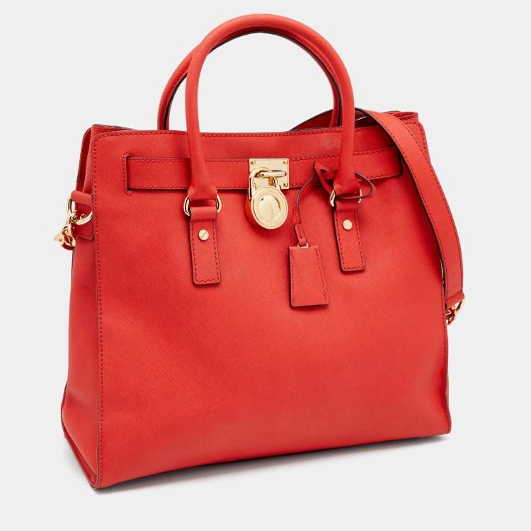 Pre Owned MICHAEL Michael Kors Red Leather Hamilton Tote