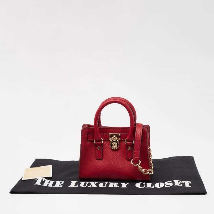 Pre Owned MICHAEL Michael Kors Red Leather Mini Hamilton Crossbody Bag