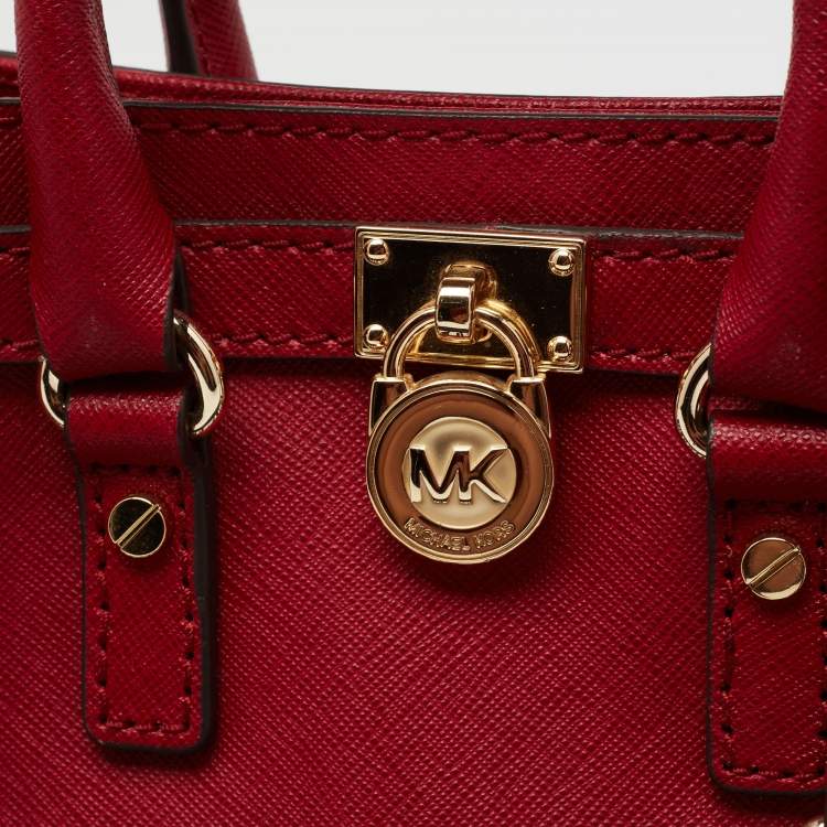 Pre Owned MICHAEL Michael Kors Red Leather Mini Hamilton Crossbody Bag