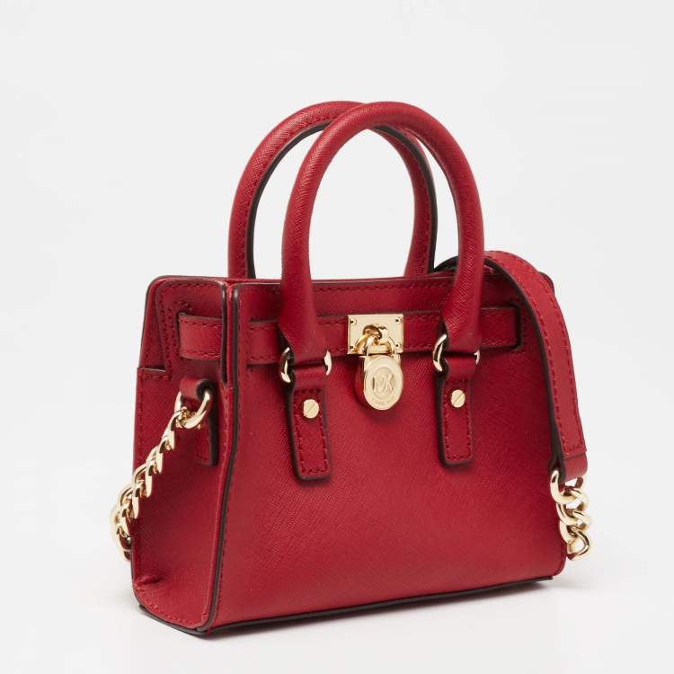 Pre Owned MICHAEL Michael Kors Red Leather Mini Hamilton Crossbody Bag