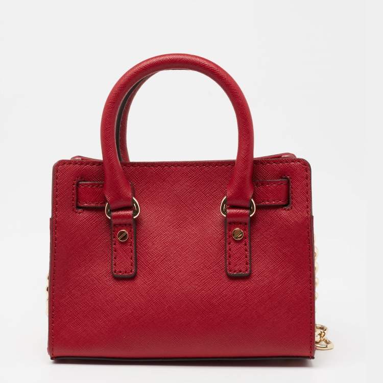 Pre Owned MICHAEL Michael Kors Red Leather Mini Hamilton Crossbody Bag