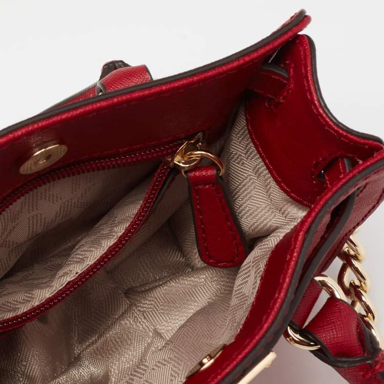 Pre Owned MICHAEL Michael Kors Red Leather Mini Hamilton Crossbody Bag