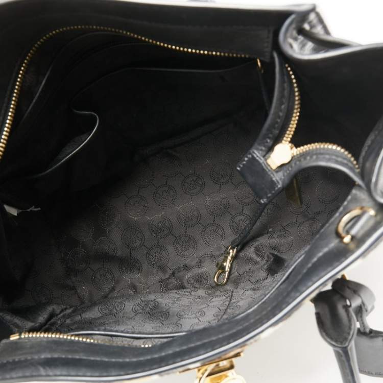 Pre Owned MICHAEL Michael Kors Black/Brown Leopard Print Calf Hair and Leather Hamilton Tote