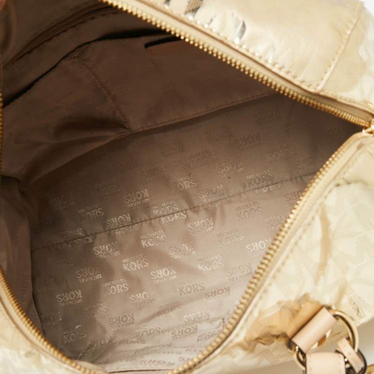 Pre Owned MICHAEL Michael Kors Metallic Gold Mirror Signature Leather Medium Grayson Satchel 