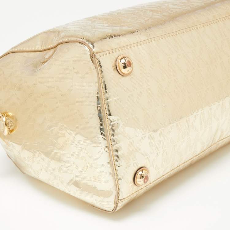 Pre Owned MICHAEL Michael Kors Metallic Gold Mirror Signature Leather Medium Grayson Satchel 