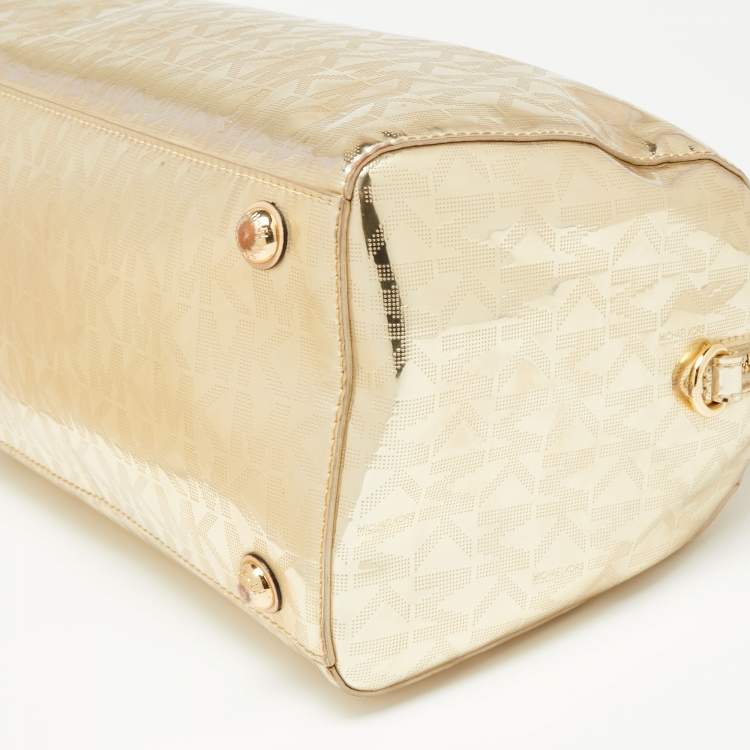 Pre Owned MICHAEL Michael Kors Metallic Gold Mirror Signature Leather Medium Grayson Satchel 