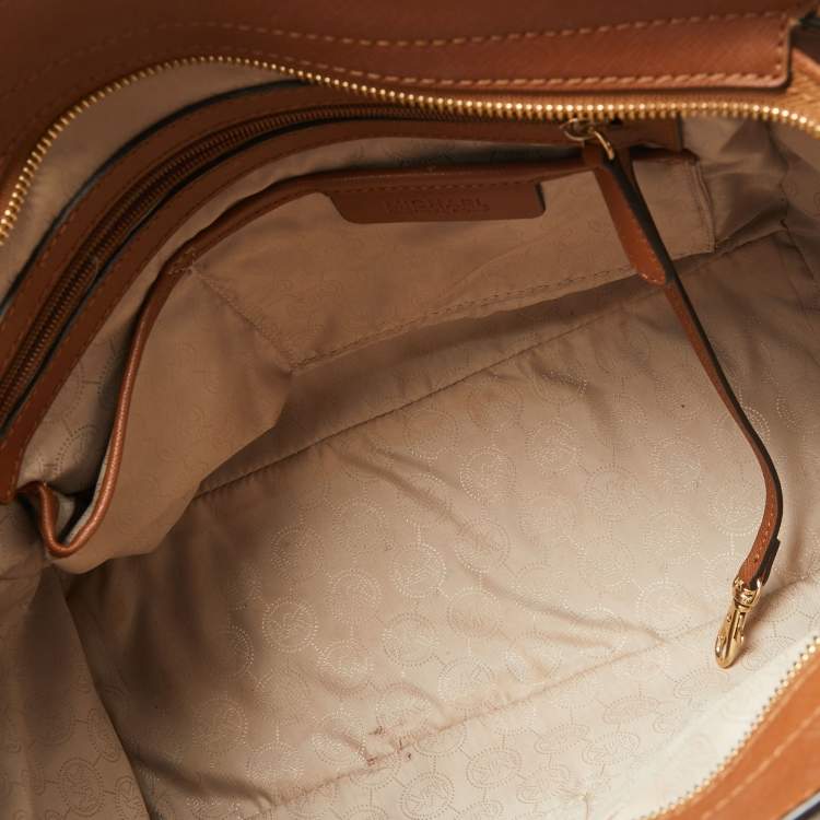 Pre Owned MICHAEL Michael Kors Brown Saffiano Studded Leather Large Selma Satchel