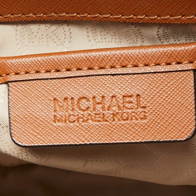 Pre Owned MICHAEL Michael Kors Brown Saffiano Studded Leather Large Selma Satchel