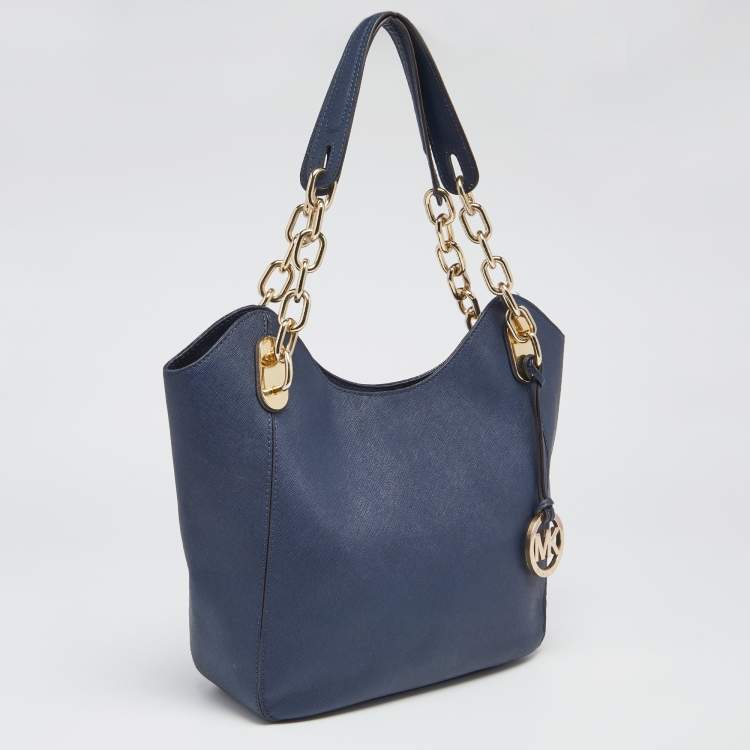Pre Owned MICHAEL Michael Kors Navy Blue Leather Lillie Hobo 