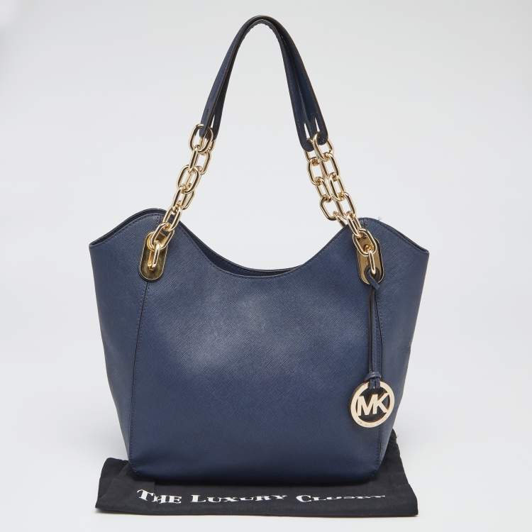 Pre Owned MICHAEL Michael Kors Navy Blue Leather Lillie Hobo 