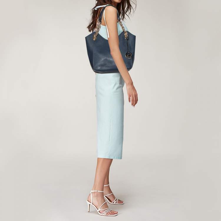 Pre Owned MICHAEL Michael Kors Navy Blue Leather Lillie Hobo 