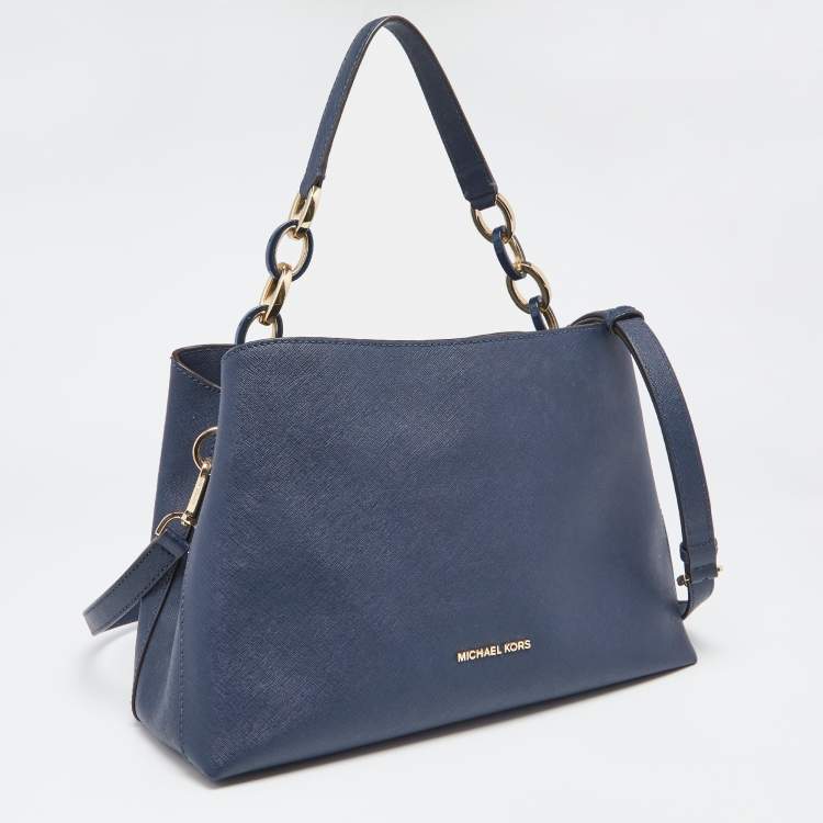 Pre Owned MICHAEL Michael Kors Navy Blue Leather Portia Top Handle Bag