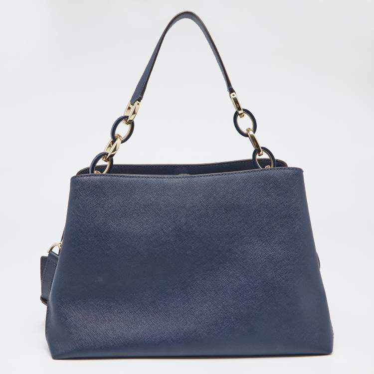 Pre Owned MICHAEL Michael Kors Navy Blue Leather Portia Top Handle Bag