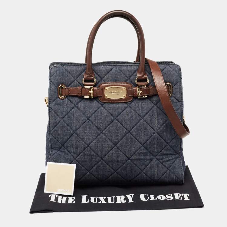 Pre Owned MICHAEL Michael Kors Blue Quilted Denim Large Hamilton North South Tote