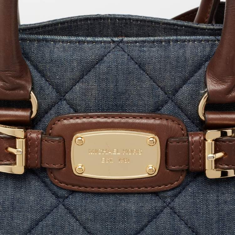 Pre Owned MICHAEL Michael Kors Blue Quilted Denim Large Hamilton North South Tote