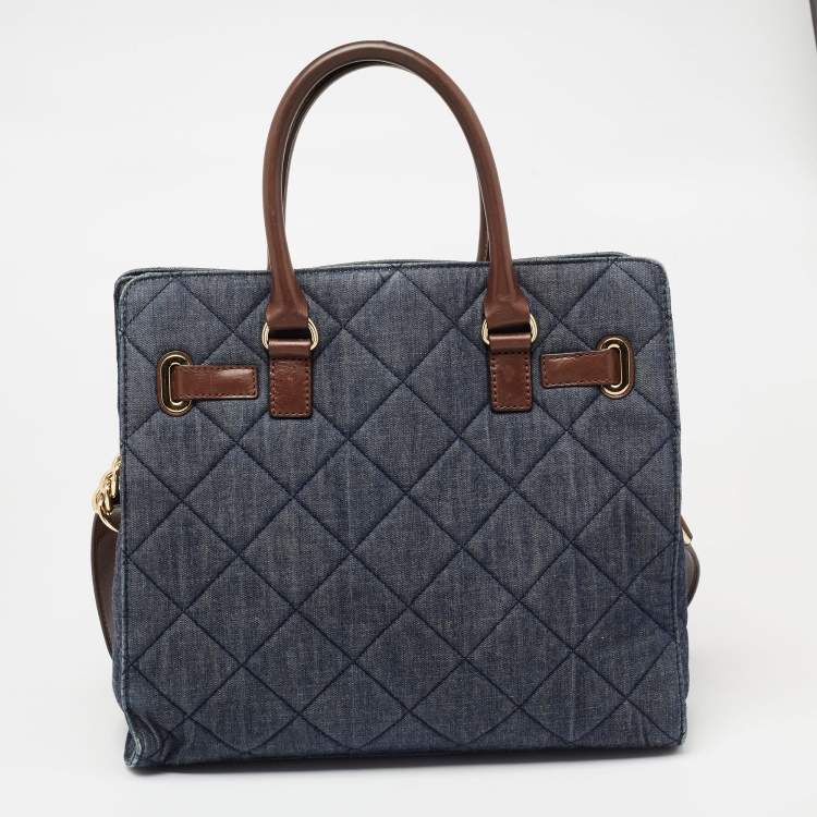 Pre Owned MICHAEL Michael Kors Blue Quilted Denim Large Hamilton North South Tote