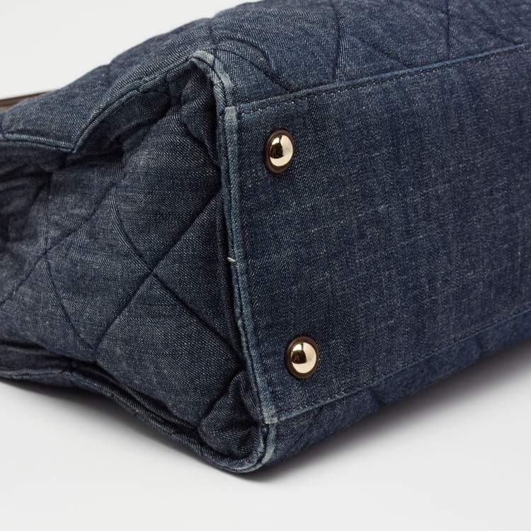 Pre Owned MICHAEL Michael Kors Blue Quilted Denim Large Hamilton North South Tote