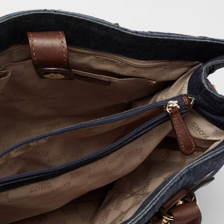 Pre Owned MICHAEL Michael Kors Blue Quilted Denim Large Hamilton North South Tote