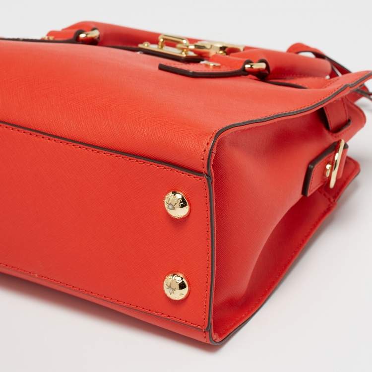 Pre Owned MICHAEL Michael Kors Orange Saffiano Leather Hamilton Tote