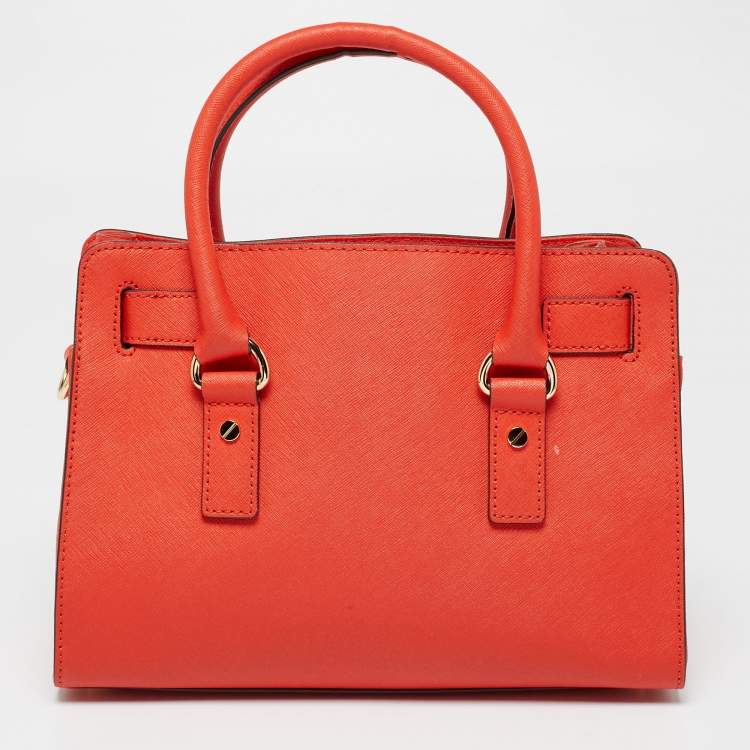 Pre Owned MICHAEL Michael Kors Orange Saffiano Leather Hamilton Tote