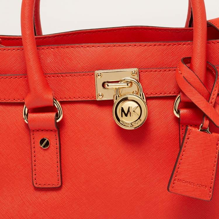 Pre Owned MICHAEL Michael Kors Orange Saffiano Leather Hamilton Tote