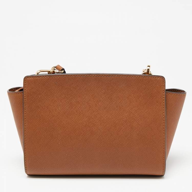 Pre Owned MICHAEL Michael Kors Brown Saffiano Leather Small Selma Crossbody Bag