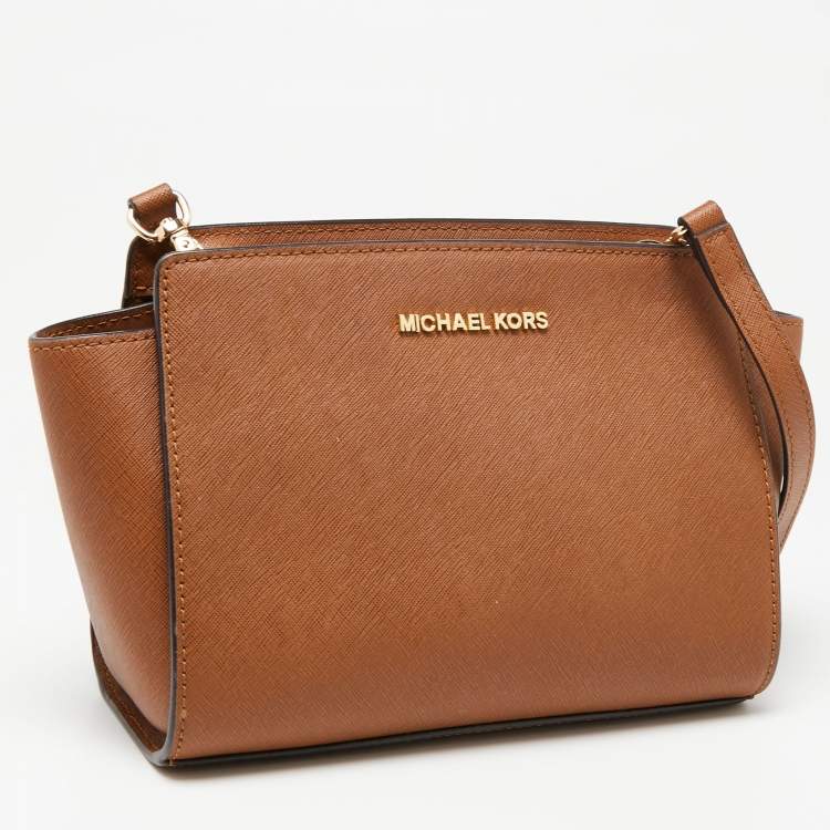 Pre Owned MICHAEL Michael Kors Brown Saffiano Leather Small Selma Crossbody Bag