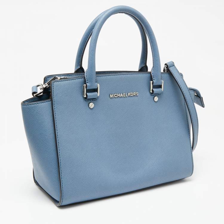 Pre Owned MICHAEL Michael Kors Blue Leather Medium Selma Satchel