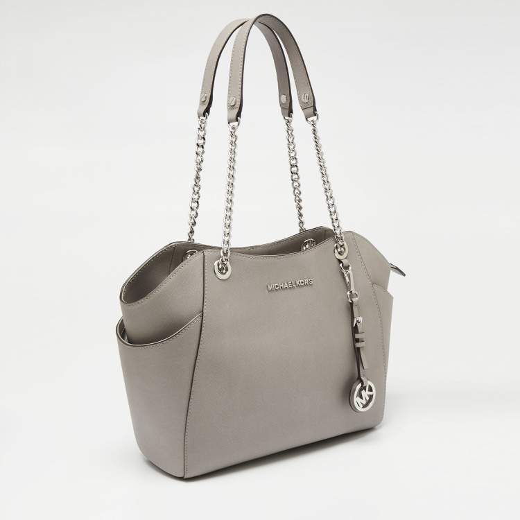 Pre Owned MICHAEL Michael Kors Grey Leather Jet Set Travel Chain Tote