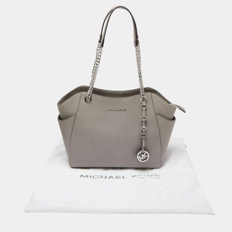 Pre Owned MICHAEL Michael Kors Grey Leather Jet Set Travel Chain Tote