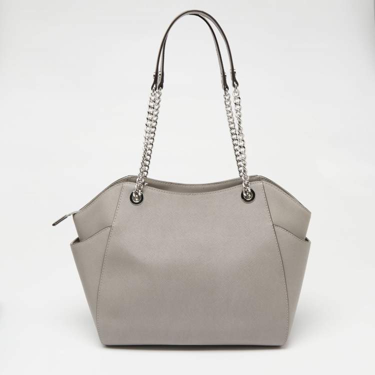 Pre Owned MICHAEL Michael Kors Grey Leather Jet Set Travel Chain Tote