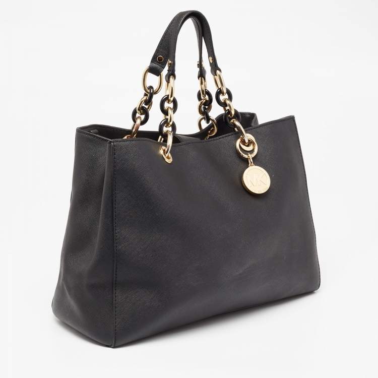 Pre Owned MICHAEL Michael Kors Black Leather Large Cynthia Tote