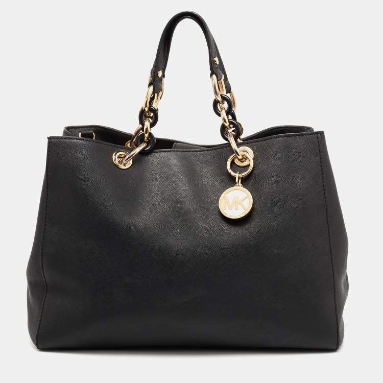 Pre Owned MICHAEL Michael Kors Black Leather Large Cynthia Tote
