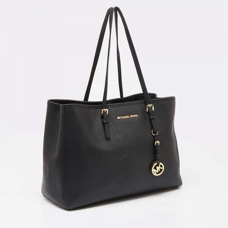 Pre Owned MICHAEL Michael Kors Black Saffiano Leather Jet Set Travel Tote