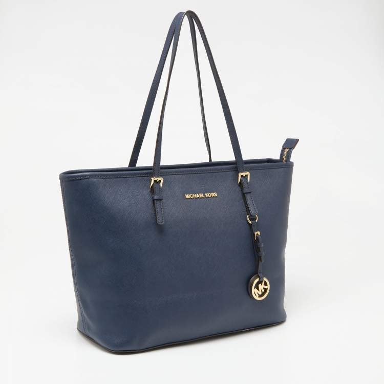 Pre Owned MICHAEL Michael Kors Blue Leather Medium Jet Set Travel Tote