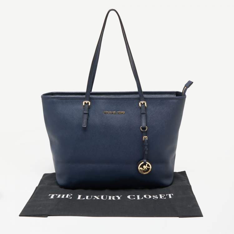 Pre Owned MICHAEL Michael Kors Blue Leather Medium Jet Set Travel Tote