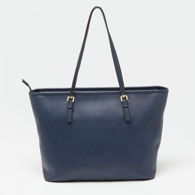 Pre Owned MICHAEL Michael Kors Blue Leather Medium Jet Set Travel Tote