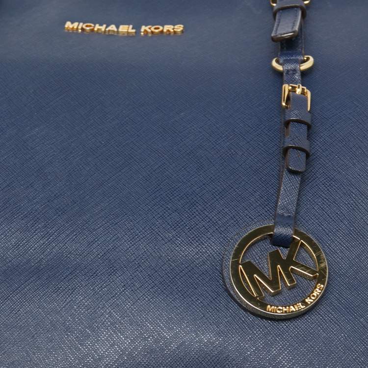 Pre Owned MICHAEL Michael Kors Blue Leather Medium Jet Set Travel Tote